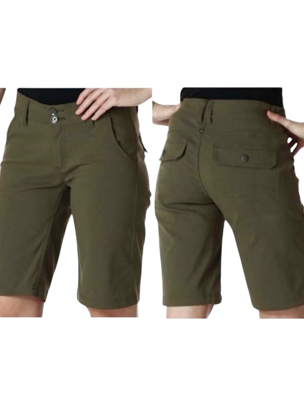 PRANA Halle Hiking Long Shorts Slate Green Olive Stretch Quick Dry Size 0
